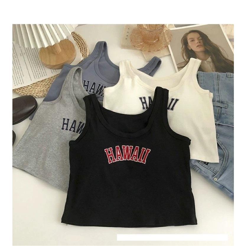 Áo ba lỗ chữ Hawaii có đệm mút liền áo, dáng croptop Tank Top, chất thun tăm cogiãn, nhiều màu để lựa chọn. Nữ Women Cotton Dáng Ngắn