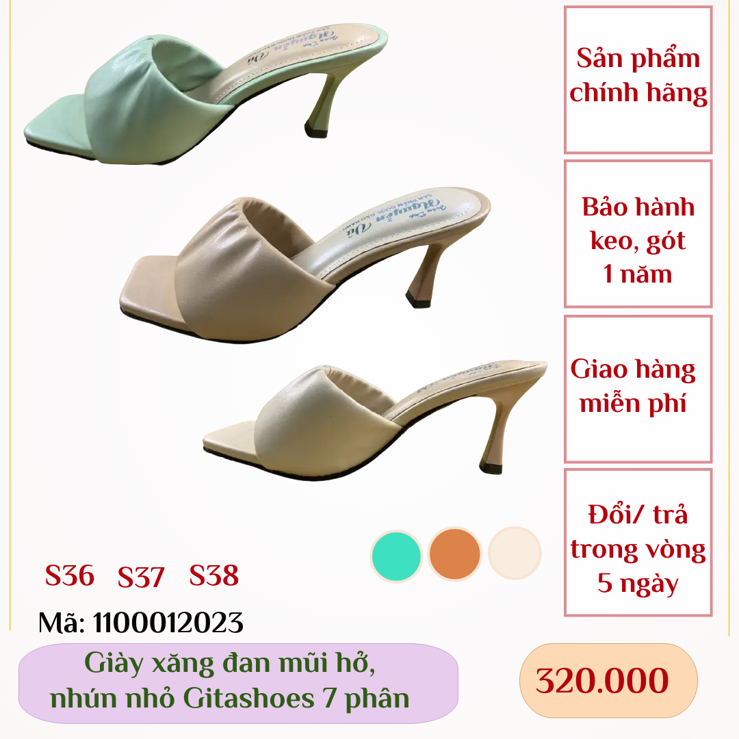 Dép cao gót gitashoes mũi hở, có nhún nhỏ, cao 7 phân - 1100012023