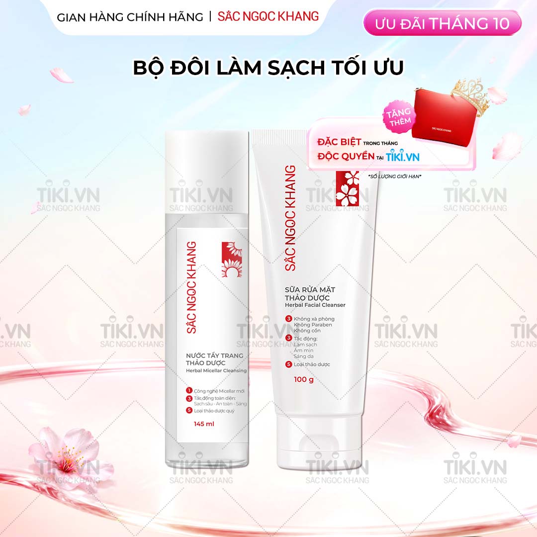 Bộ đôi làm sạch sâu cho da Sắc Ngọc Khang Nước tẩy trang 145ml Sữa rửa mặt 100g