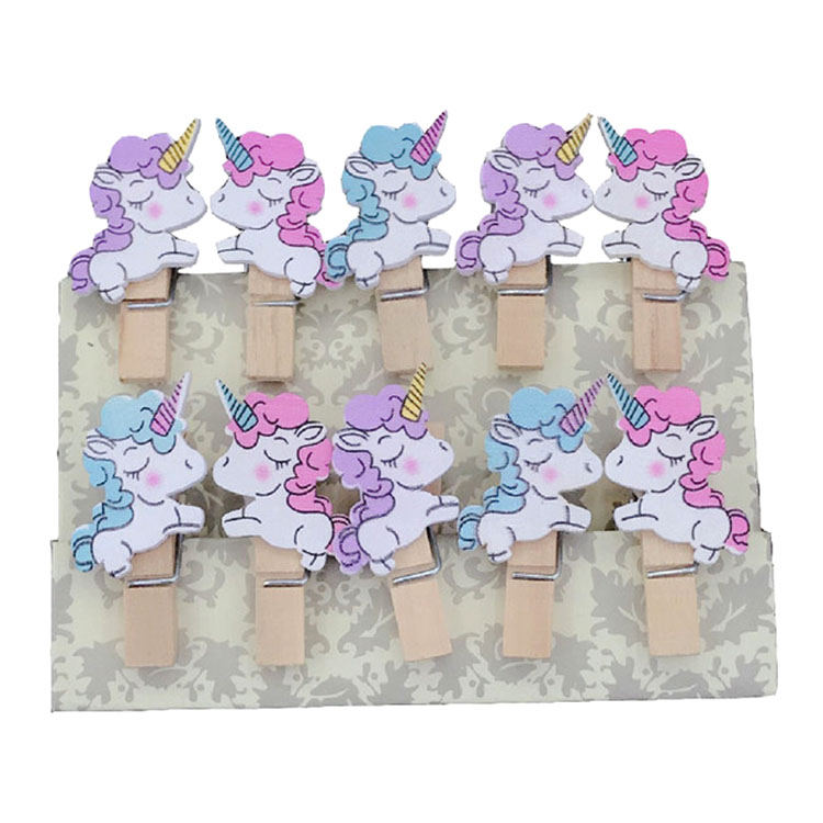 Set 10 Cái Kẹp Gỗ Sơn Design Pub hình Ngựa Unicorn (Tặng 1,5m dây cói)