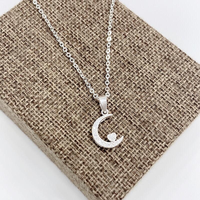 Dây chuyền bạc cao cấp mặt dây hình trăng khuyết cá tính, đơn giản dành cho nữ.
