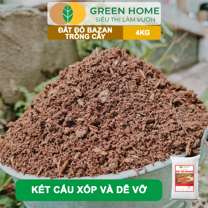 Đất Đỏ Bazan Greenhome, Bao 4Kg, Đất Trồng Cây, Bổ Sung Phân Hữu Cơ, Vi Sinh Trồng Hoa Hồng, Kiểng Lá, Rau