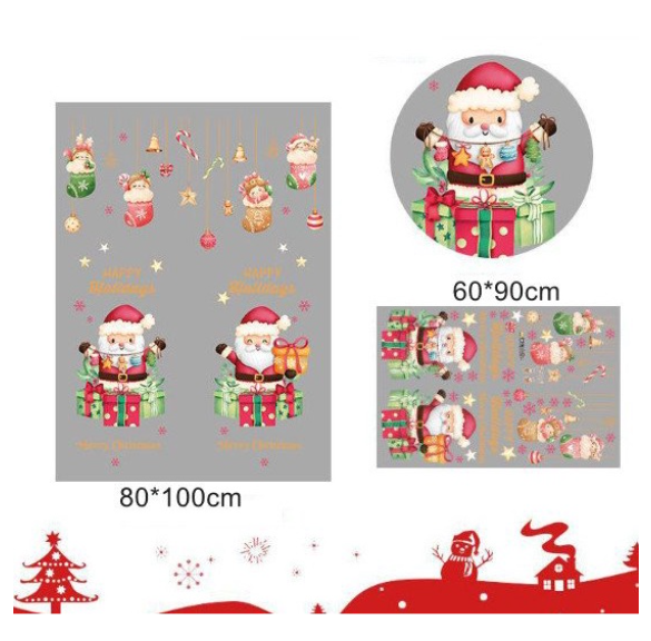 Decal dán tường trang trí - 2 ông già noel ngồi trên hộp quà dễ thương
