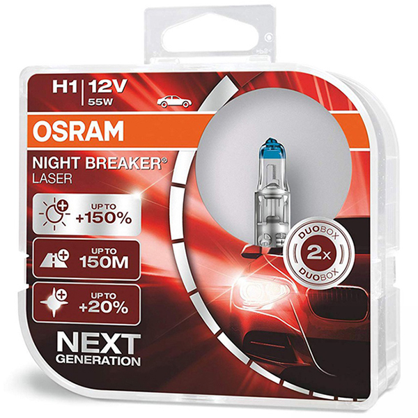 Combo 2 Bóng Đèn Halogen Tăng Sáng 150% OSRAM Night Breaker Laser H1 12V 55W