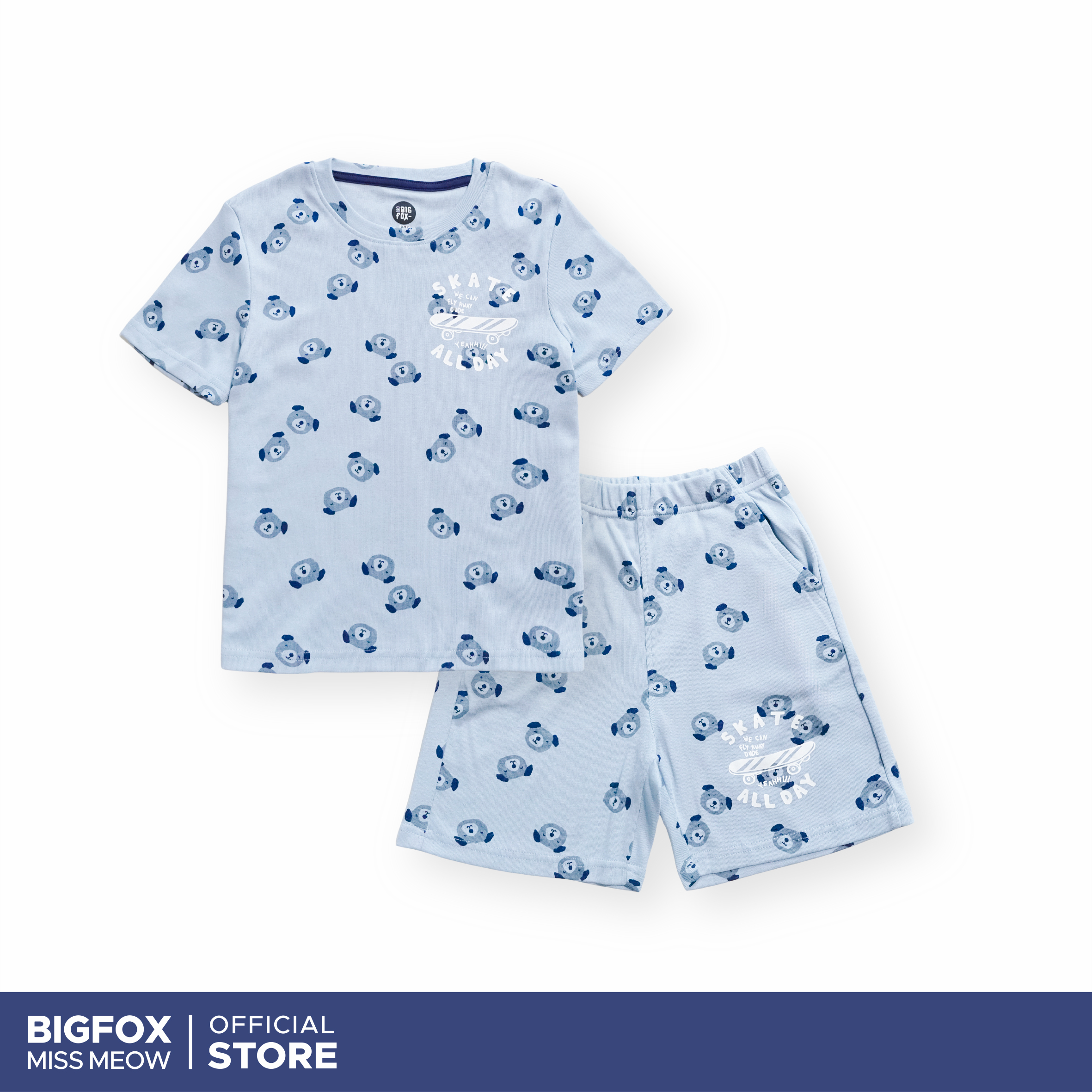 Bộ đồ cho bé trai cộc tay Bigfox Miss Meow mặc nhà mùa hè vải cotton size đại trẻ em 3-11 tuổi 35kg