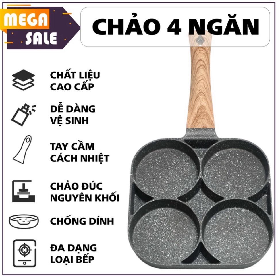 Chảo Chiên Trứng, Làm Bánh 4 Ngăn, Vân Đá Phù Hợp Với Mọi Loại bếp - Chảo làm bánh 4 ngăn