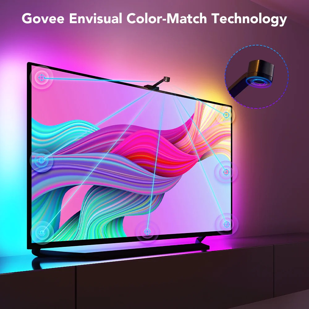 Dây đèn LED trang trí TV Govee Immersion WiFi TV Backlights H6199 | Led thông minh cho rạp phim tại gia, cảm biến âm thanh, công nghệ màu RGBIC| Hàng chính hãng
