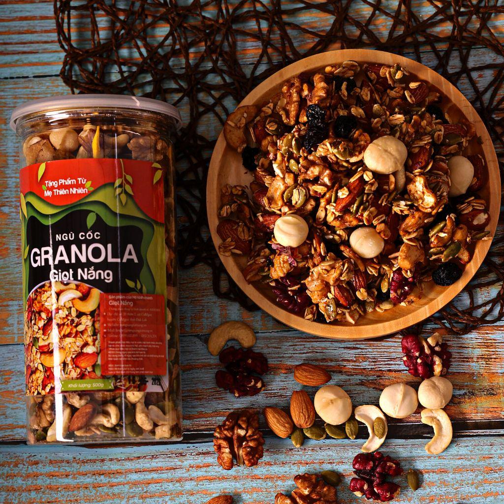 Ngũ cốc hạt granola siêu hạt eat clean không đường hỗ trợ giảm cân cung cấp dinh dưỡng hộp 500g từ Nông Sản Giọt Nắng