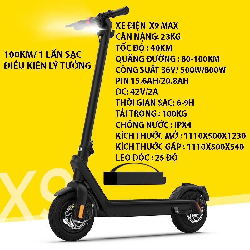 Xe scooter điện X9- MAX đi 100km cho 1 lần sạc Xe điện gấp gọn đa năng cho người lớn