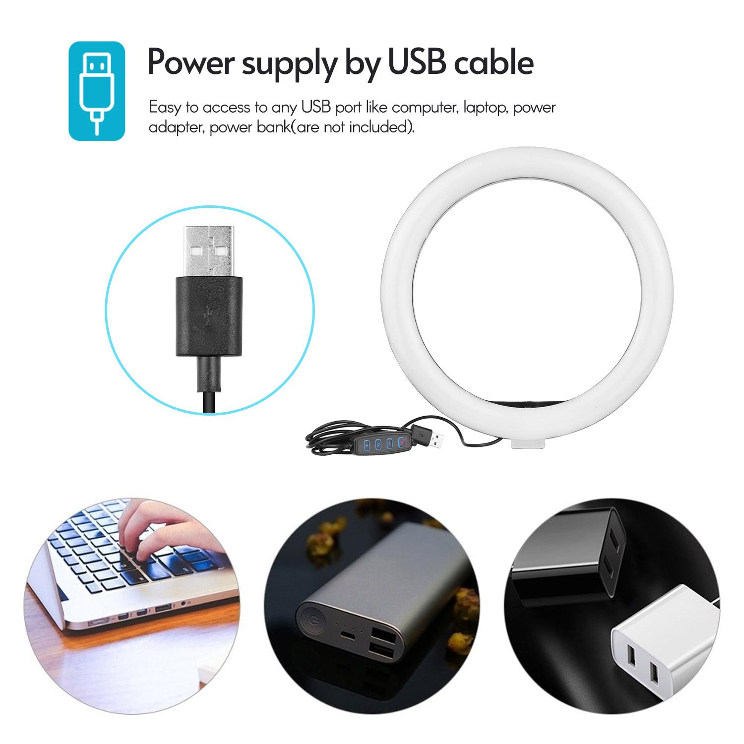 Đèn LED Ánh sáng chụp ảnh 10 inch Ring Light Selfie Beauty USB 3 Chế độ chiếu sáng Có thể thay đổi độ sáng