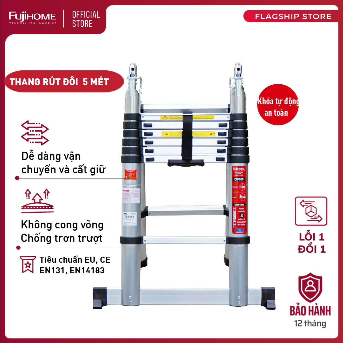 Thang nhôm rút gọn chữ A FUJIHOME TLA08 Hàng Chính hãng