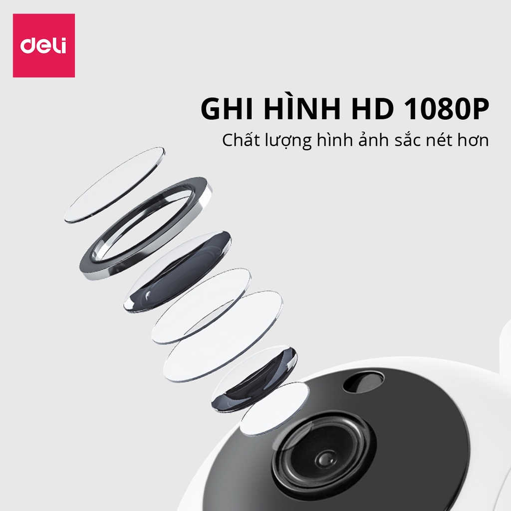 Camera IP Wifi Deli Full HD 1080P 360 Độ Đàm Thoại 2 Chiều - An Ninh Gia Đình, Văn Phòng - Hàng Chính Hãng - ES102