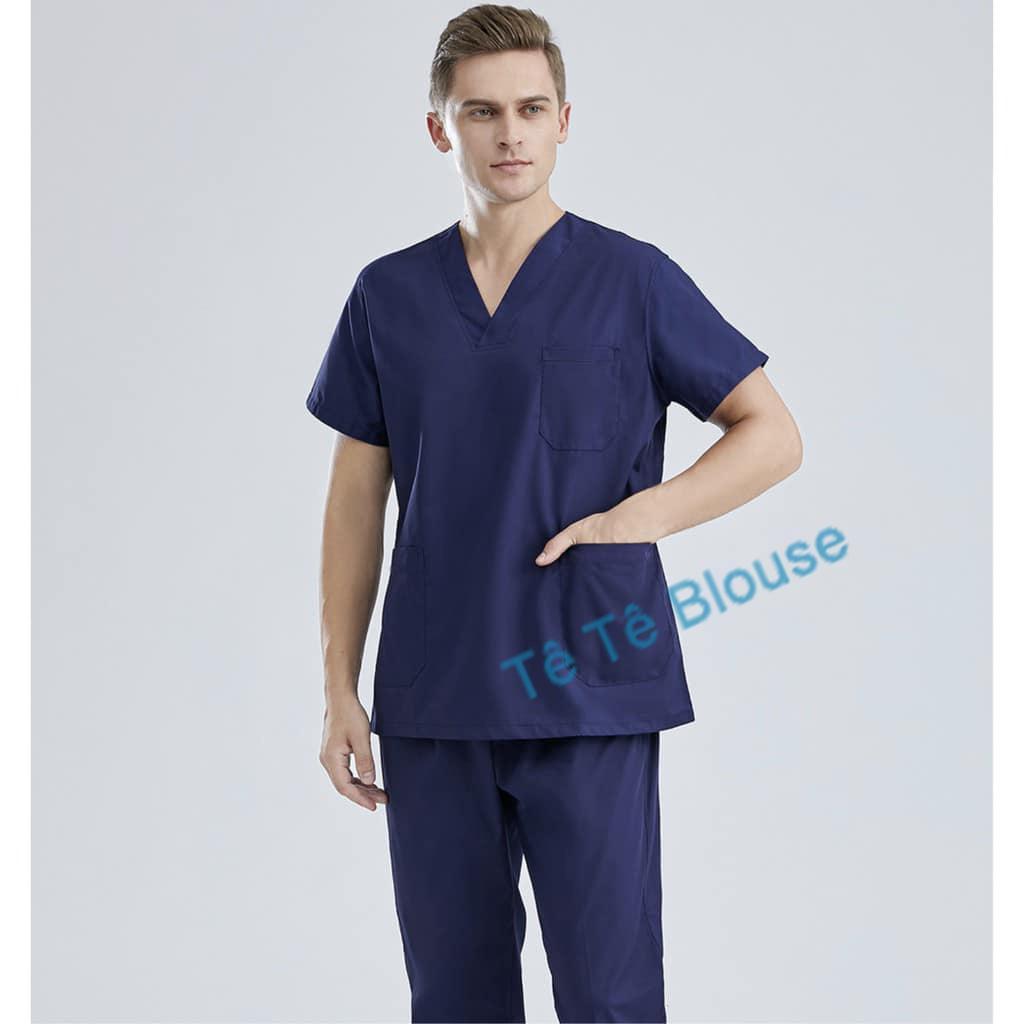 Bộ SCRUBS cổ tim phòng mổ, đồng phục phẫu thuật, Spa, phòng khám, Bác Sĩ, màu TÍM THAN, chất vải LON HÀN và vải Cao cấp