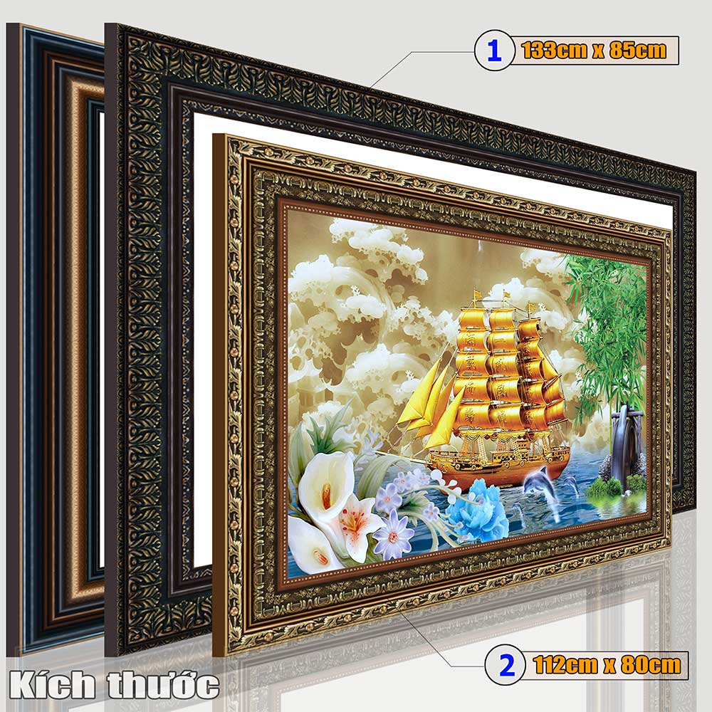 Tranh treo tường phòng khách, phòng ngủ THUẬN BuỒM XUÔI GIÓ chất liệu pvc gương / lụa kim sa. MS:3769L9
