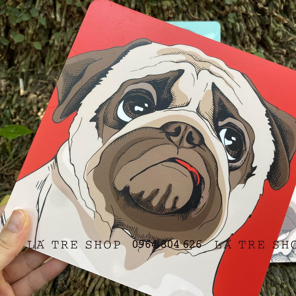 BỘ TRANH 3D Chó Pug, Mèo decor dán tường - Set 4 và 6 tranh 2029