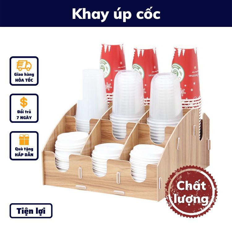 Khay kệ úp ly cốc lắp ghép bằng gỗ tiện lợi cho quán take away giá úp cốc giấy nhựa rẻ dụng cụ pha chế cà phê thông minh