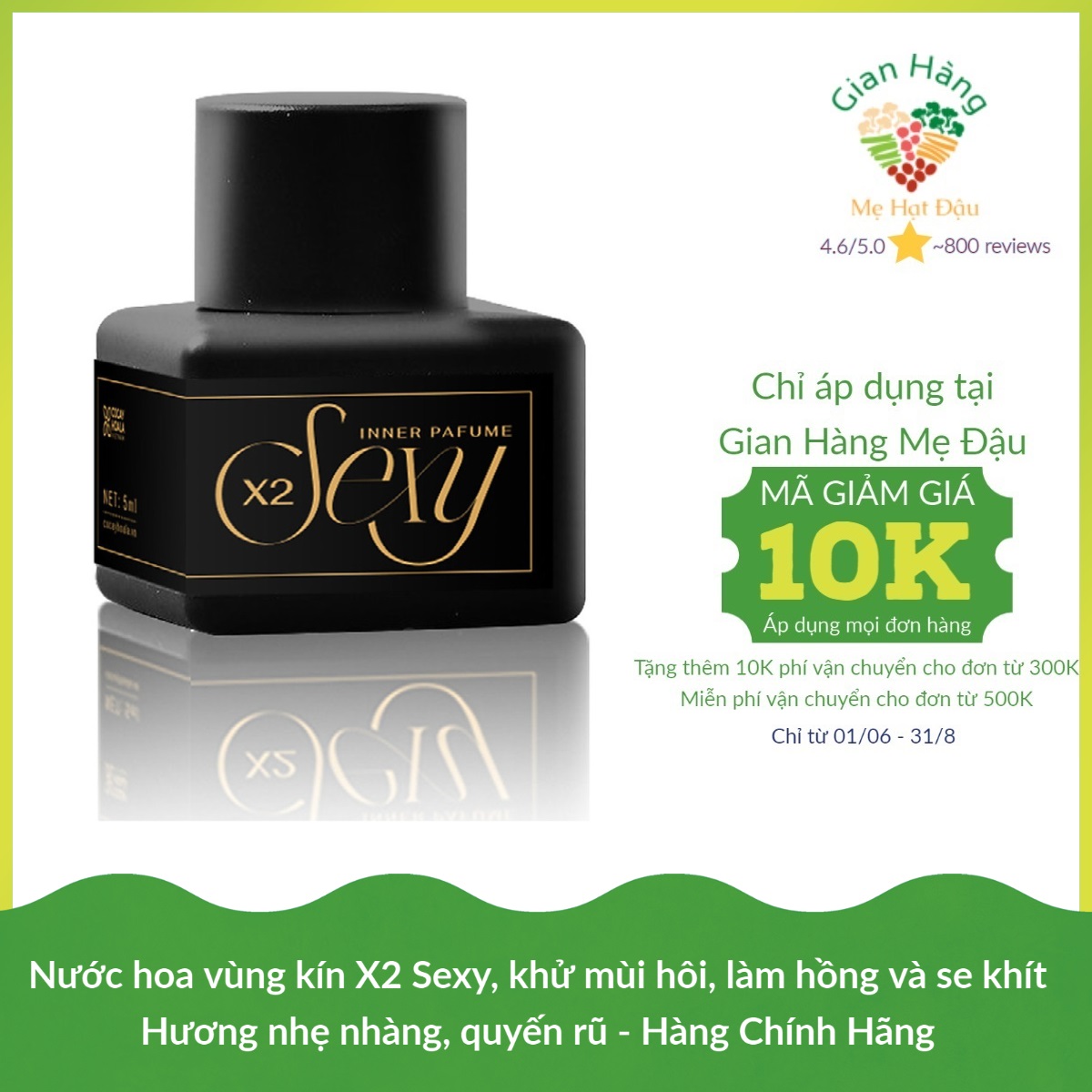 Nước hoa vùng kín X2 Sexy Cocayhoala 5ml khử mùi hôi, làm thơm ,hồng và se khít vùng kín- hương hổ phách, xạ hương Hương thơm dịu nhẹ, quyến rũ, thành phần thiên nhiên, an toàn, lành tính