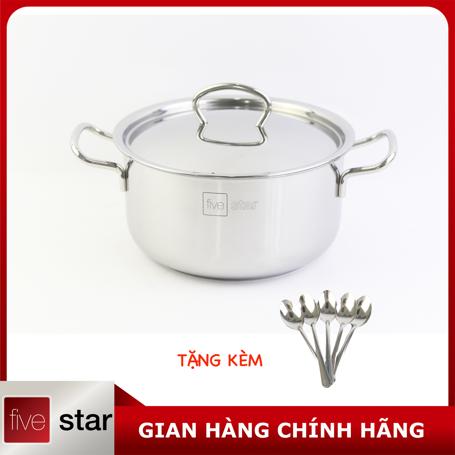 Nồi inox 3 đáy sandwich inox 430 cao cấp Fivestar Standard đáy từ nắp inox , tặng 5 muỗng