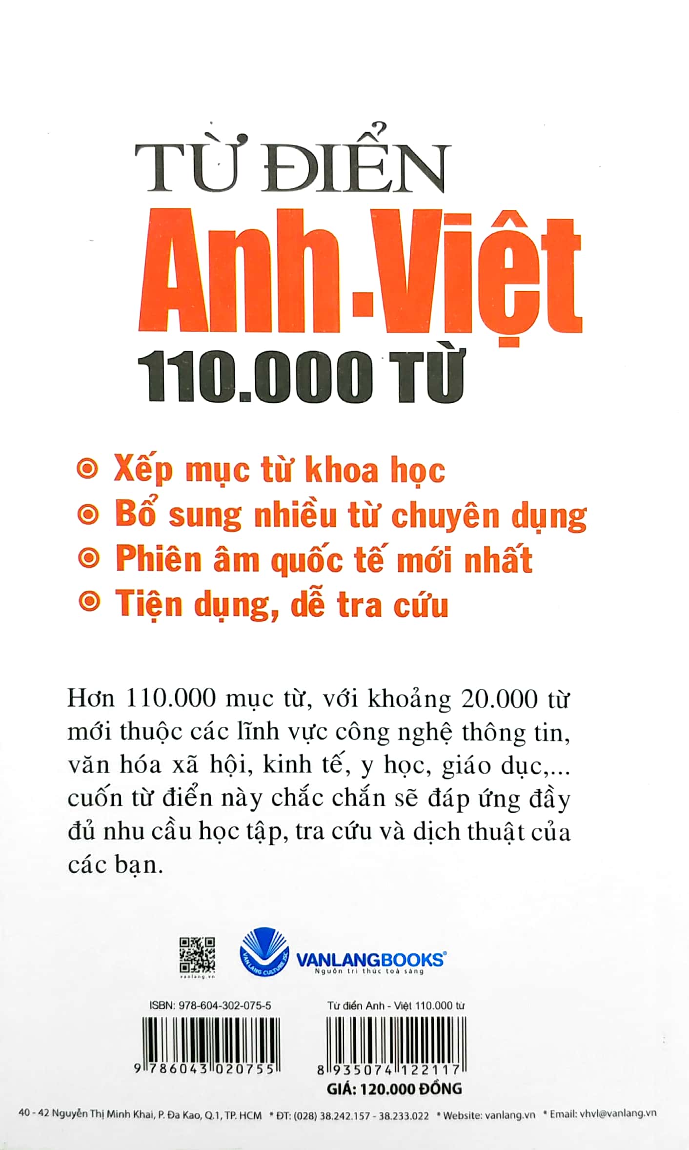 Từ Điển Anh - Việt 110.000 Từ - Việt Fame - Vanlangbooks