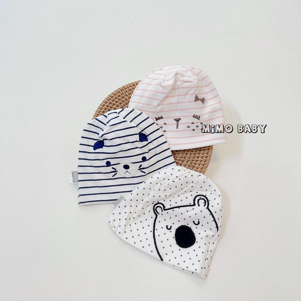 Mũ cotton sơ sinh cao cấp hình nơ, hình gấu đáng yêu Mimo Baby cho bé 0-6m MD20