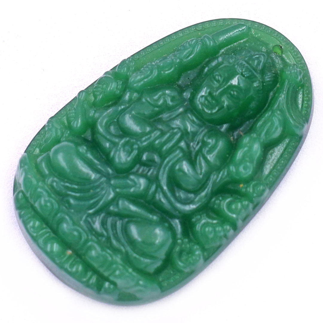 Mặt dây chuyền Phật Thiên thủ thiên nhãn đá xanh lá 3.6 cm kèm móc inox vàng và vòng cổ dây dù xanh lá, Mặt Phật bản mệnh