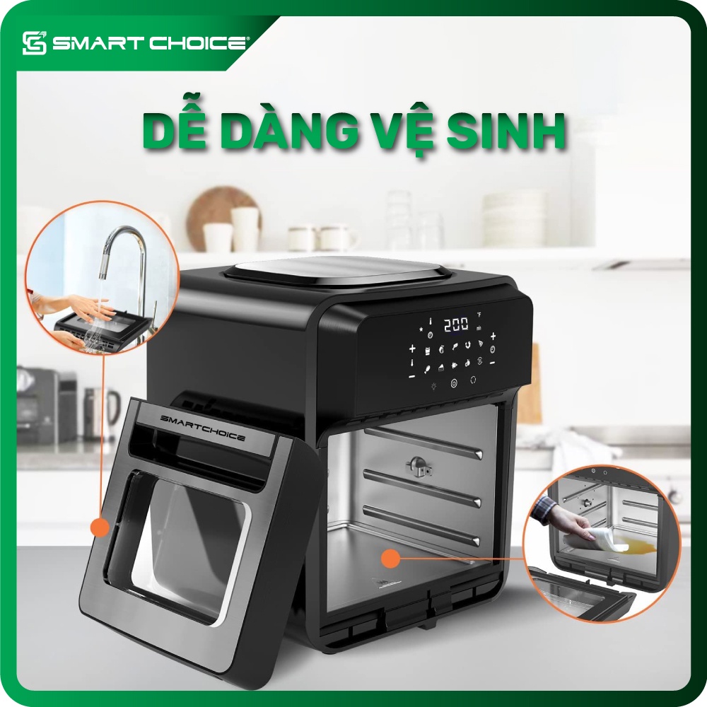 Nồi Chiên Không Dầu Điện Tử SMARTCHOICE 12L Cao Cấp - 10 Chế Độ Nấu ( Công Suất 1800W ), Lò Chiên Không Dầu Cảm Ứng, Đầy Đủ Phụ Kiện Đa Năng - Bảo Hành CHÍNH HÃNG 18 tháng