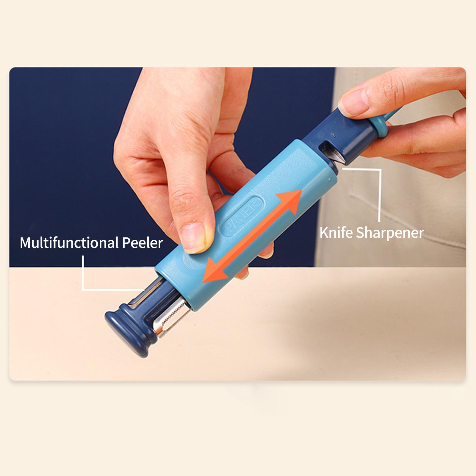 2 In 1 Peeler & Knife Sharpener Multifunctional Vegetable & Fruit Peeler Kitchen Stainless Steel Swivel Peeler