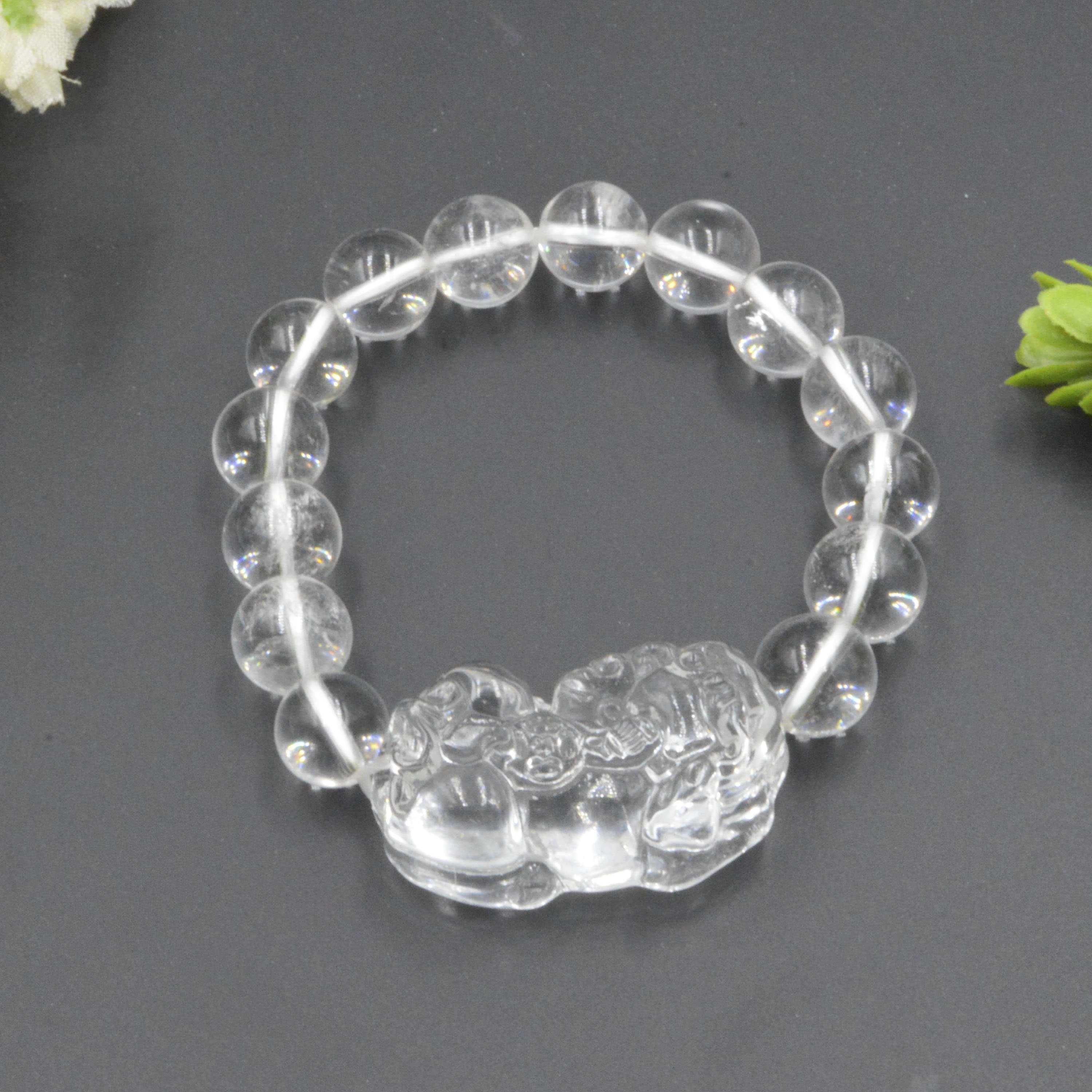 VÒNG TAY TỲ HƯU TÀI LỘC TOPAZ TRẮNG PHỐI THẠCH ANH TRẮNG NHIỀU KÍCH CỠ HẠT