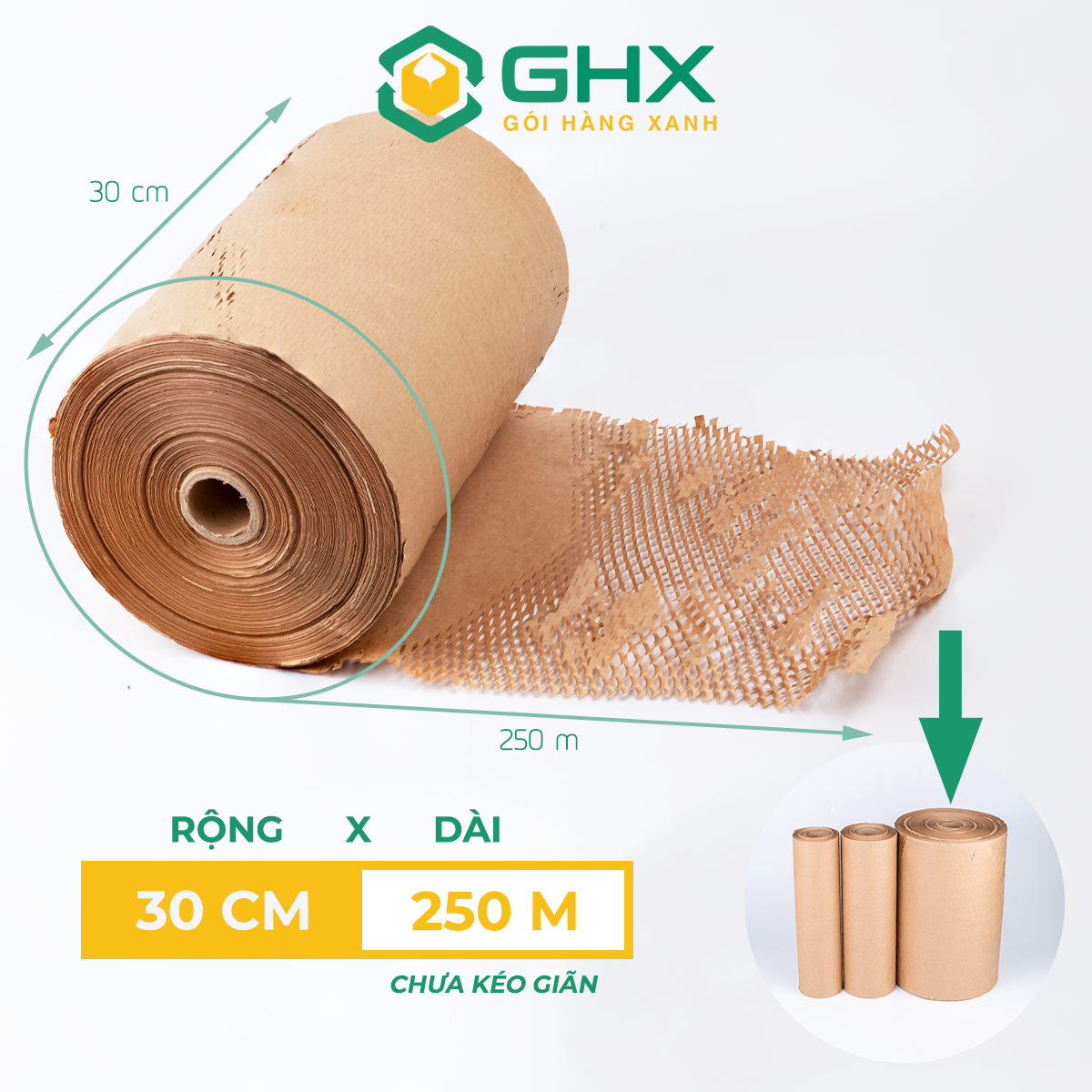 Giấy Tổ Ong 30cm*250m - Gói hàng chống sốc - Chất giấy kraft xi măng 80gsm Loại 1 - Thay bóng khí/xốp nilon