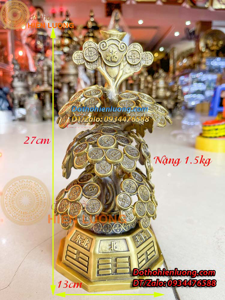 Cây Tiền Vàng Tài Lộc Bằng Đồng Nguyên Chất Cao 27cm, Nặng 1,5kg Phong Thủy - Đồ Thờ Hiên Lượng