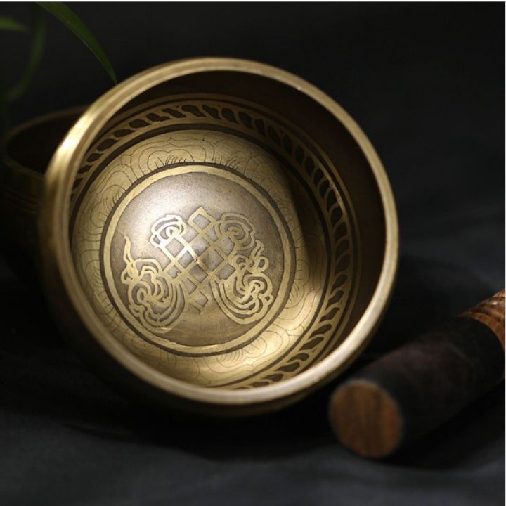 Chuông xoay tây tạng Nepal đồng vàng đường kính 9.5cm, nhiều hoạ tiết