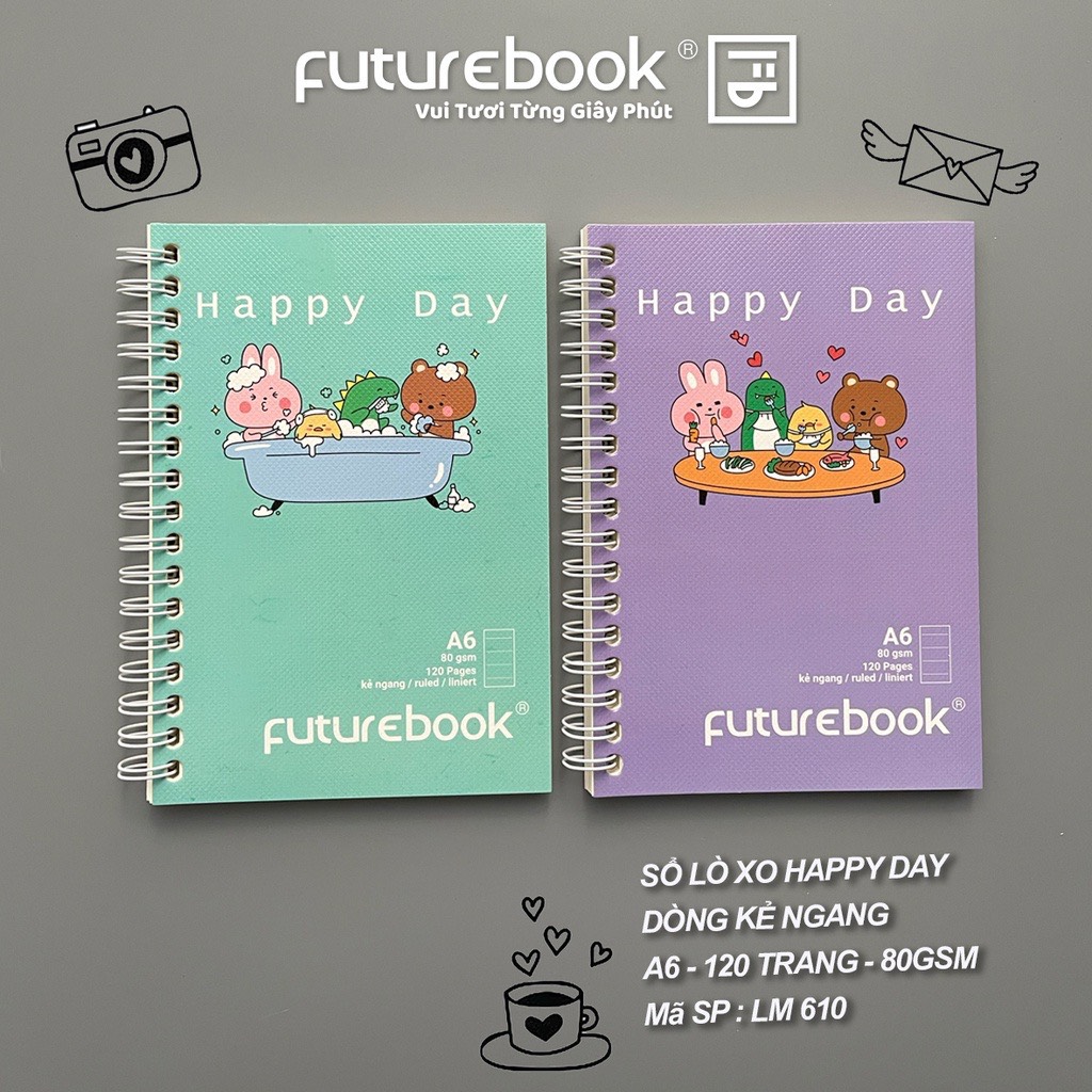 FUTUREBOOK -Sổ Lò Xo Bìa Mềm A6-Dòng Kẻ Ngang-Định Lượng 80GSm-120 Trang. MSP LM610