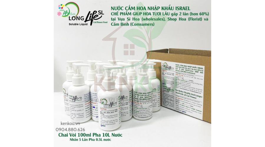 Dưỡng hoa tươi Chai 100ml Long life Israel - dưỡng chất giúp hoa cắt cành tươi lâu hơn