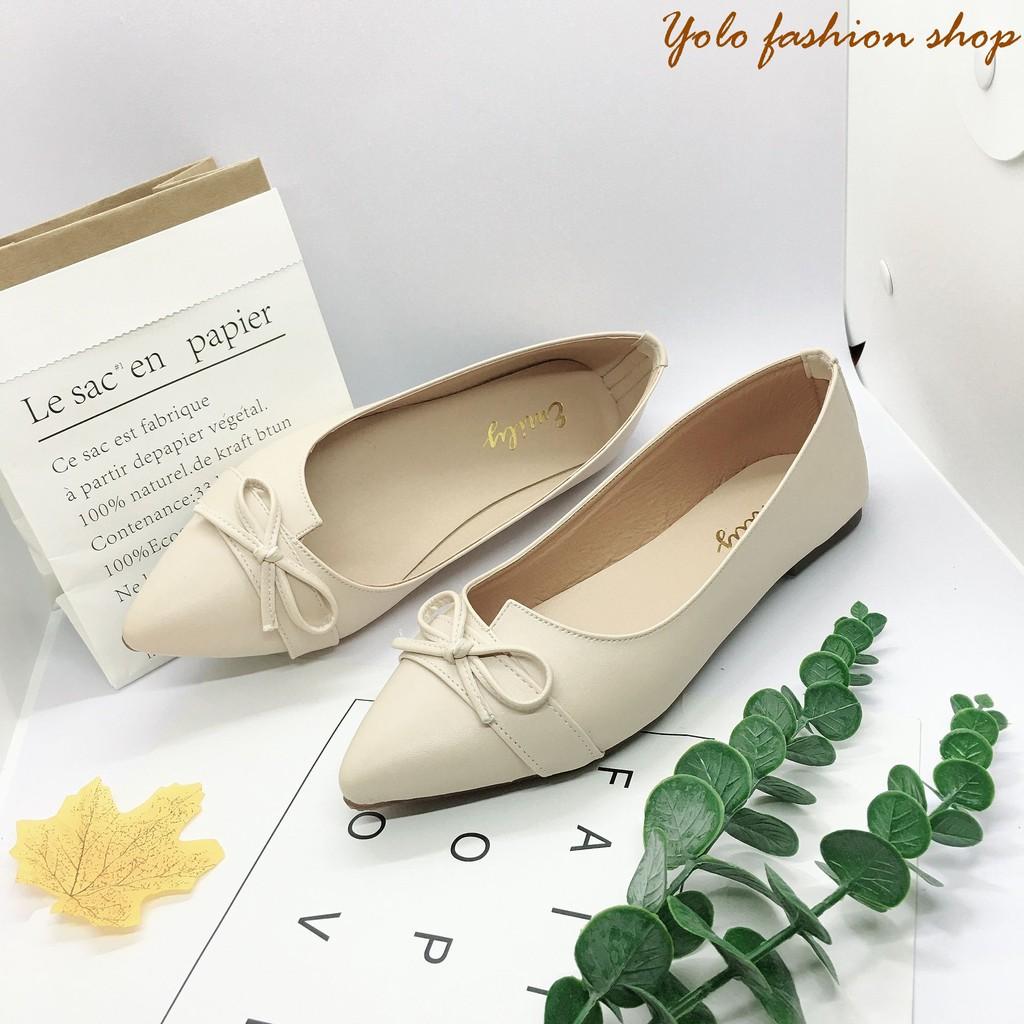 Hình thật-B8-Giày bệt búp bê nữ đính nơ hàng VNXK siêu mềm êm chân