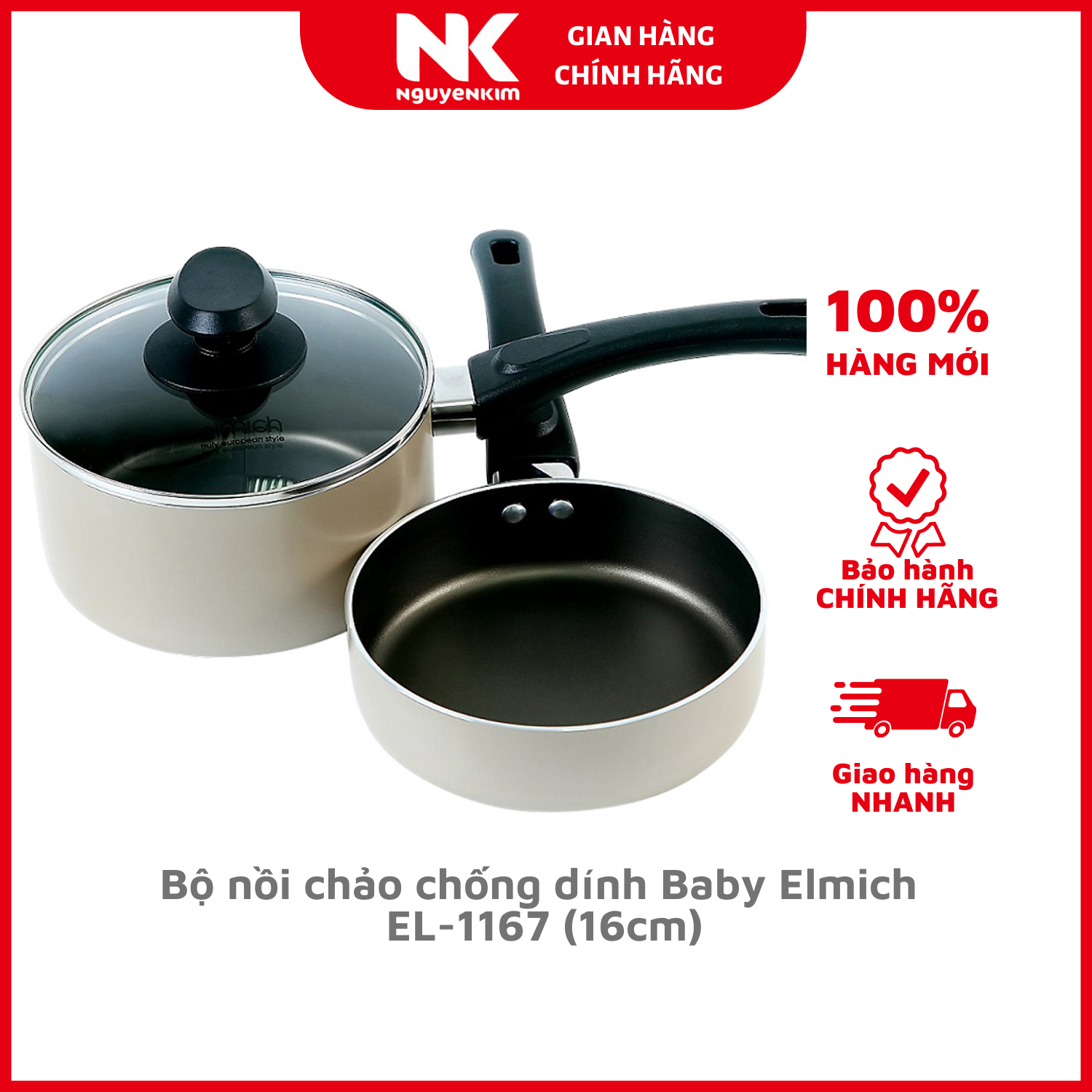 Bộ nồi chảo chống dính Baby Elmich EL-1167 (16cm) - Hàng Chính Hãng