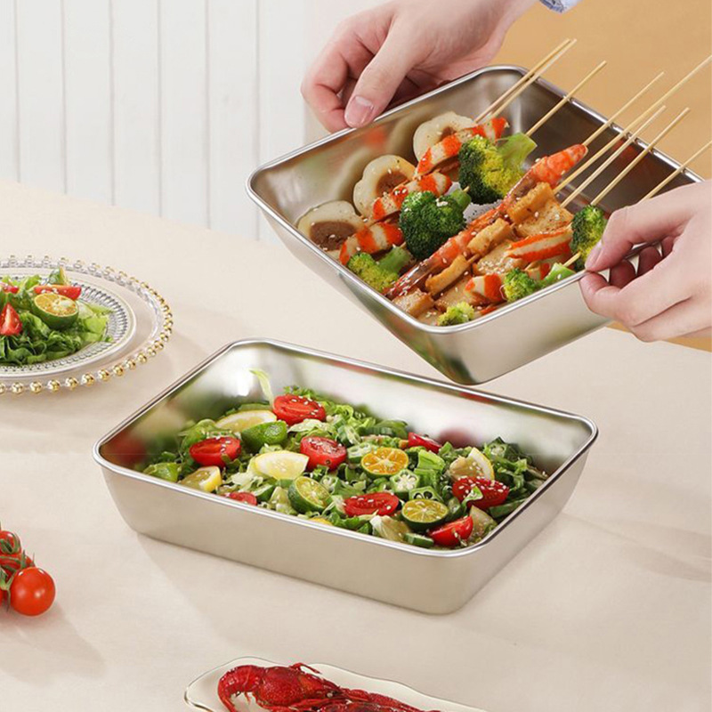 Hộp Đựng Thức Ăn Bằng Inox Cỡ Lớn Có Nắp Đậy, Khay Inox Chữ Nhật Đựng Thực Phẩm