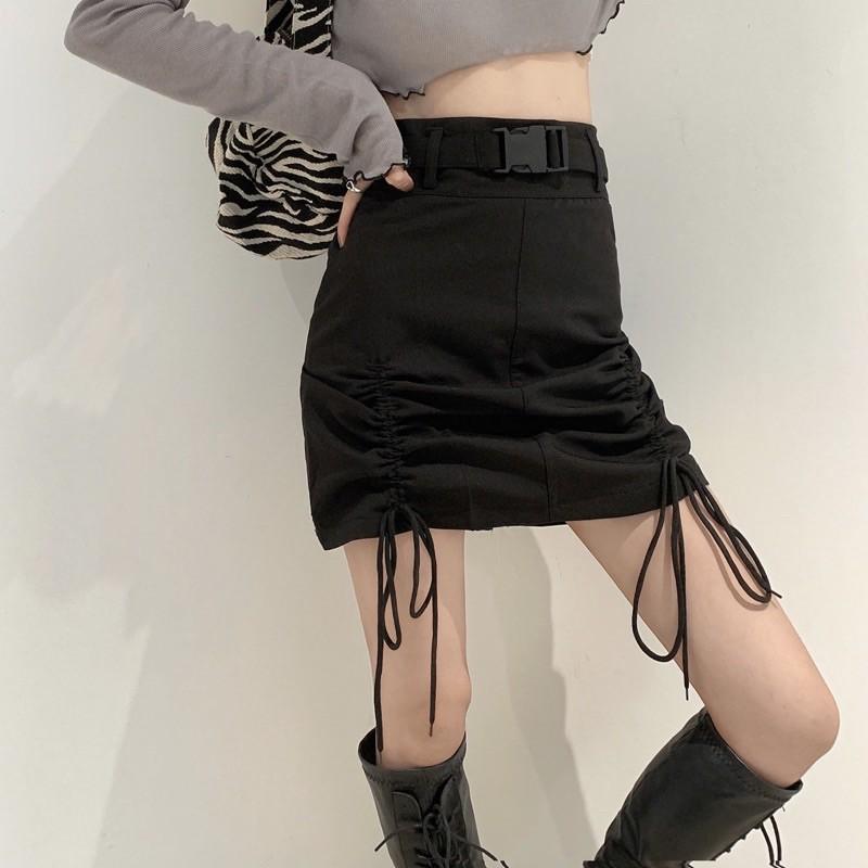 Chân váy chữ A dây rút gấu cá tính kèm belt