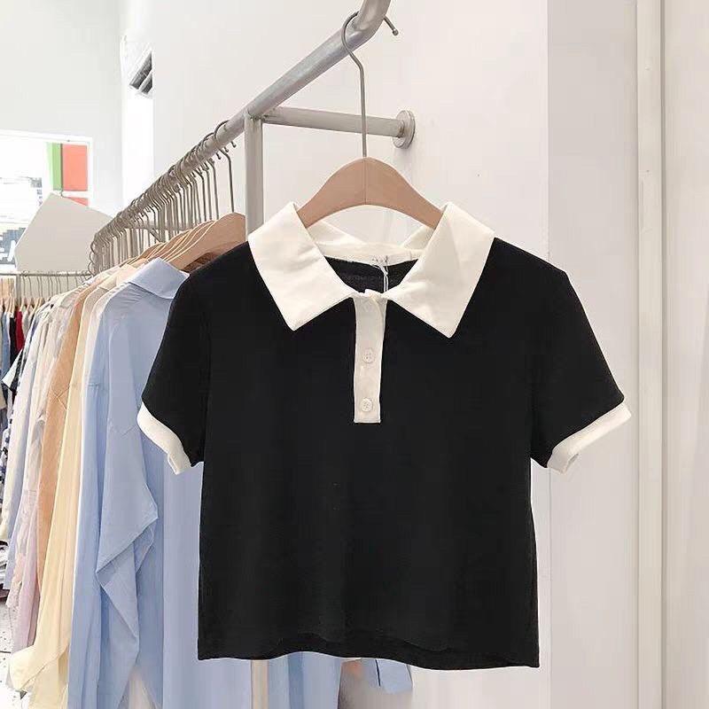 Áo PoLo Croptop Phối Viền Nút Gài Tay Ngắn Đơn Giản Thời Trang Cho Nữ Của SANMAY- A0006