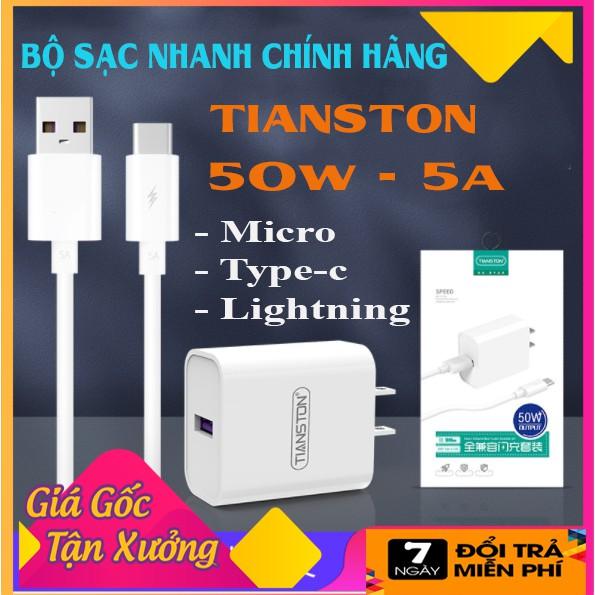 Bộ sạc và Cáp sạc nhanh 50W - 5A  Tianston - Dùng cho điện thoại Iphone / Micro / Type - C - Hàng chính hãng