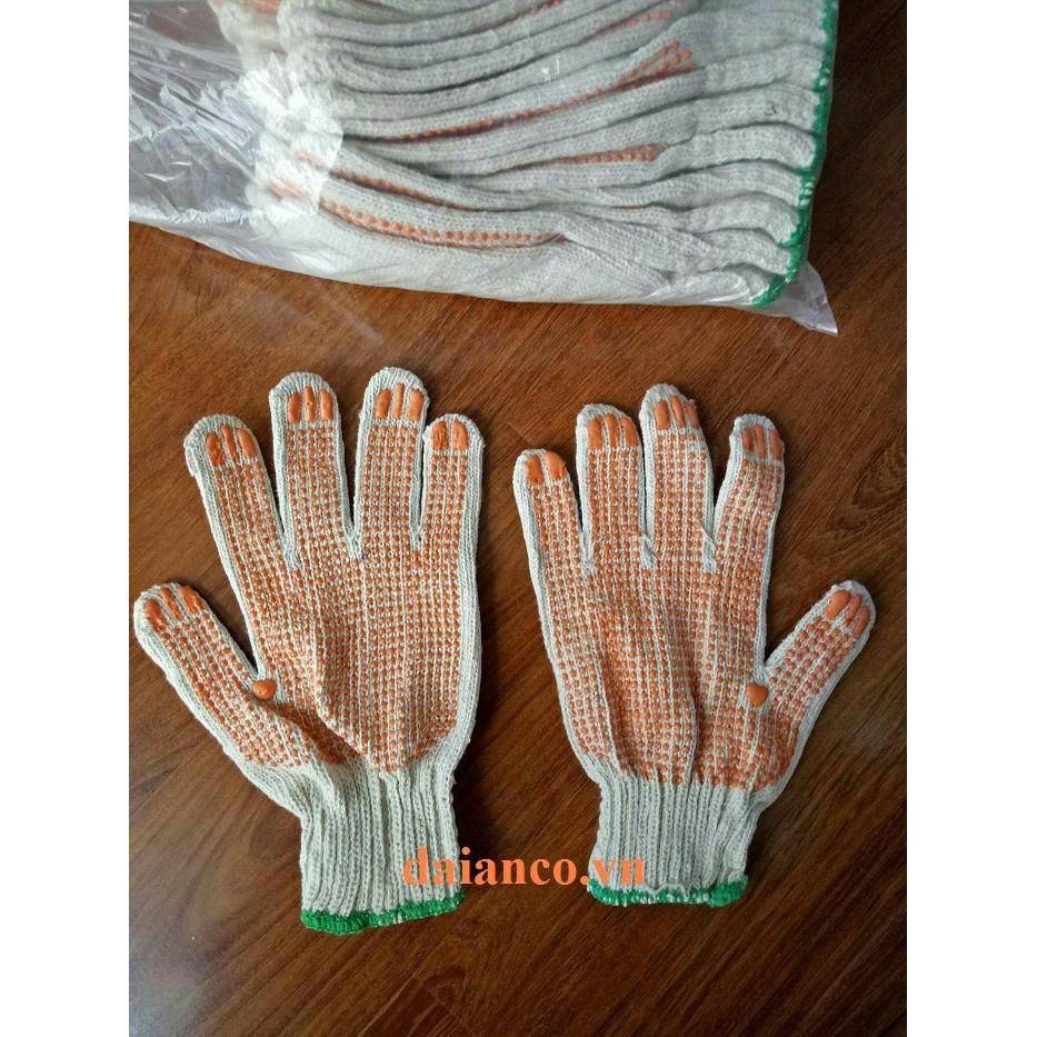 Găng tay len phủ hạt nhựa đỏ 60g