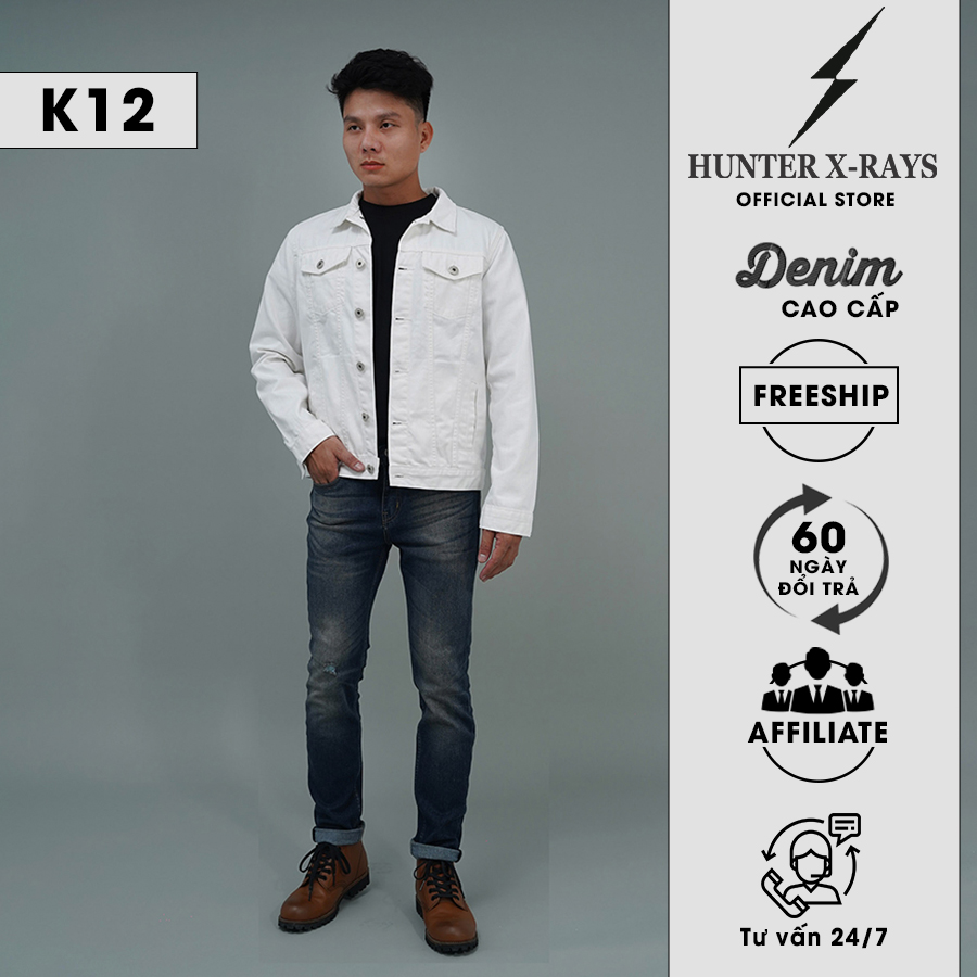 Áo Khoác Jeans Cao Cấp HUNTER X-RAYS  Form Slim  Cotton Màu Trắng K12