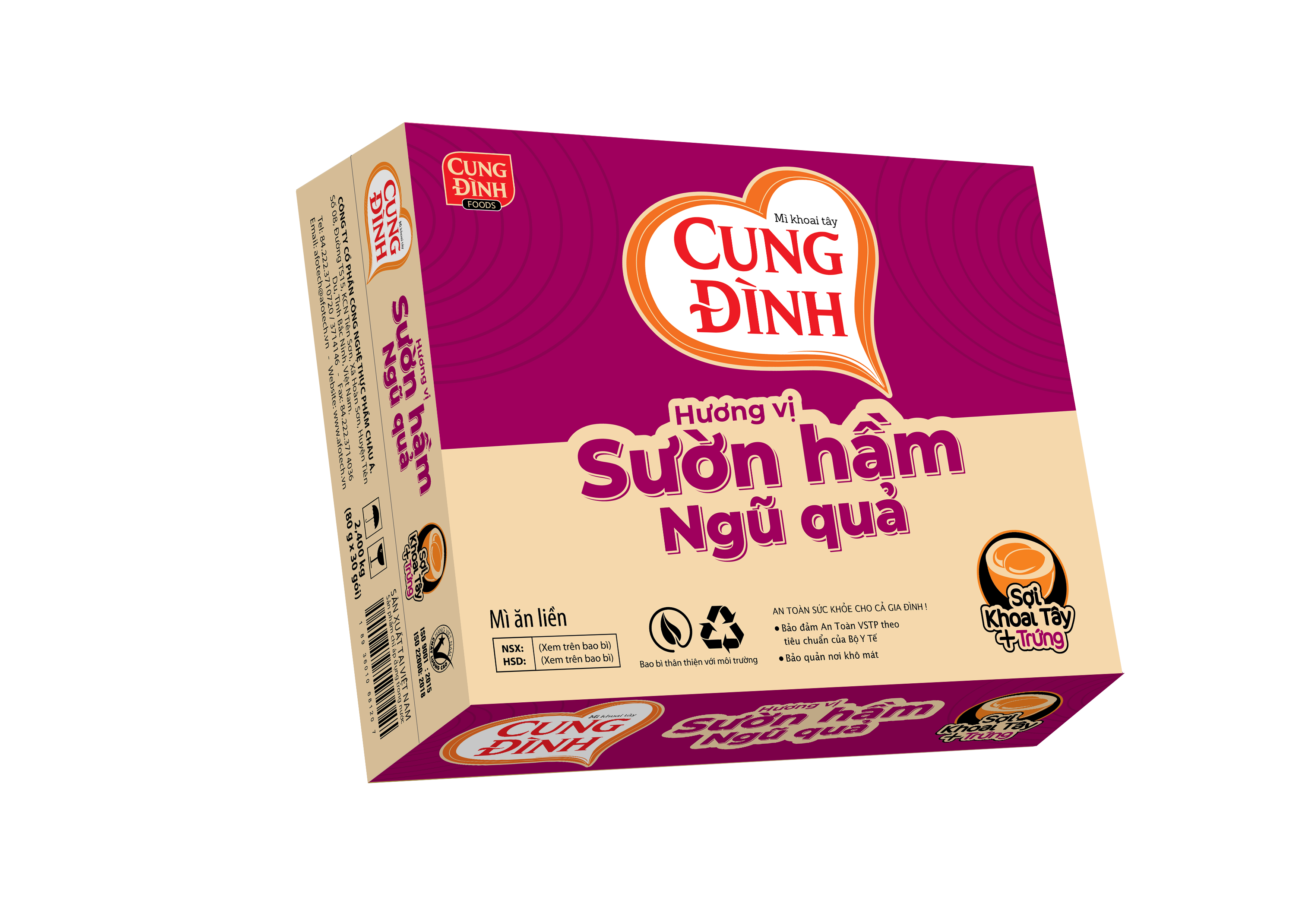 Thùng 30 Gói Mì Khoai Tây Cung Đình Hương Vị Sườn Hầm Ngũ quả