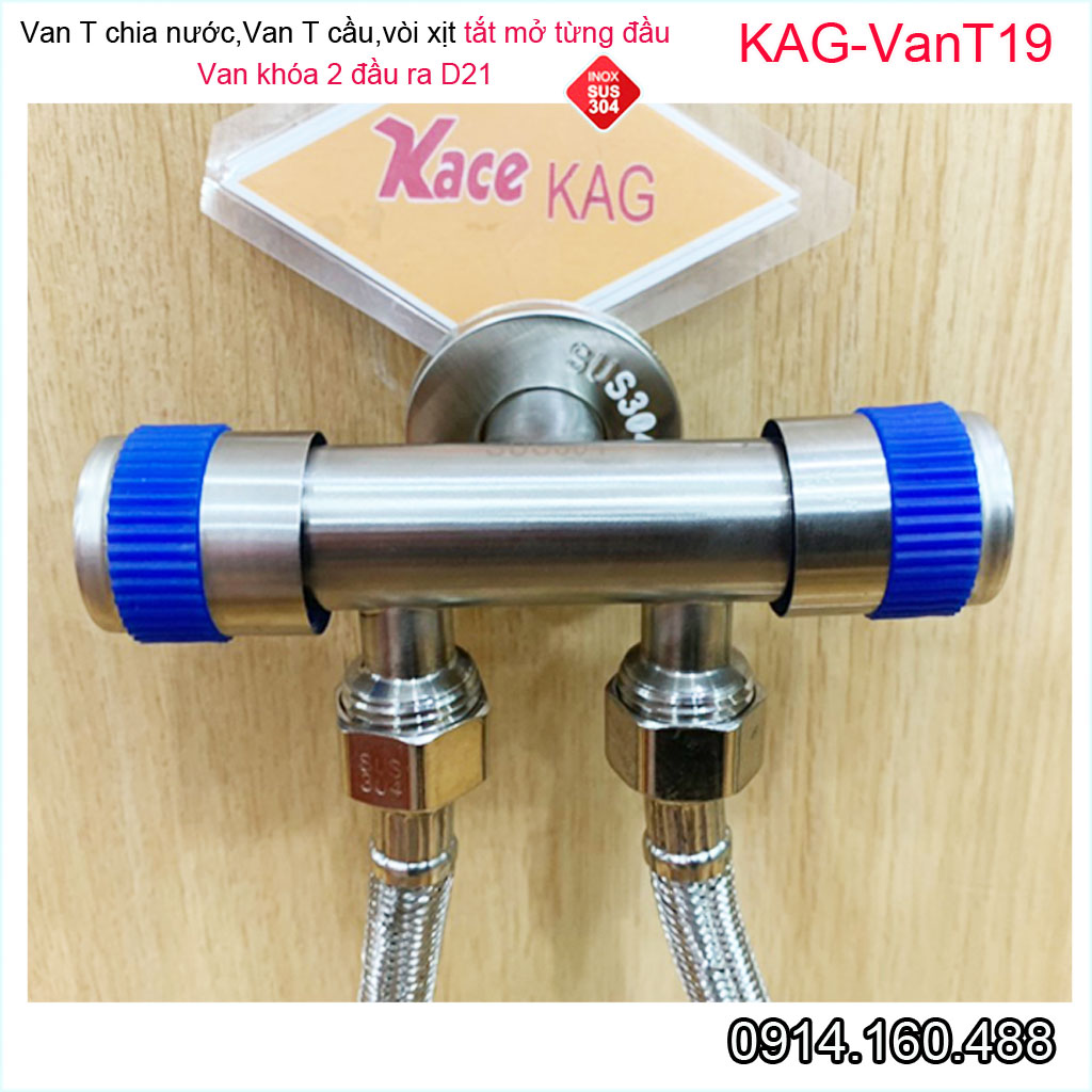 Van T chia nước vòi xịt bồn cầu sus304 KAG-VanT19, van khóa 2 đầu D21 dùng nhà tắm- chia nước tưới cây sân vườn siêu bền sử dụng tốt