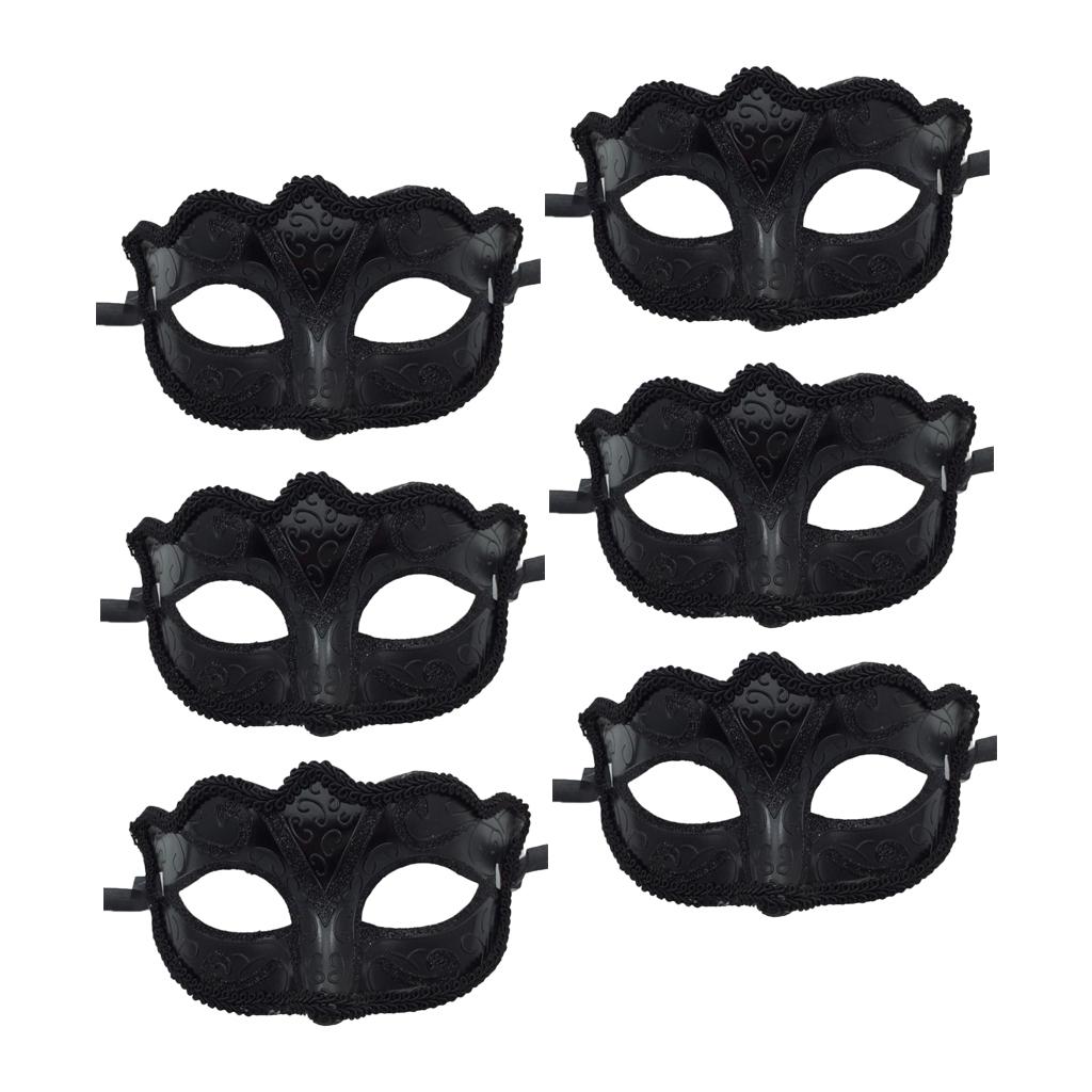 6 Pieces Women Mens Masquerade Ball Mask Venetian Party Eye Mask Black