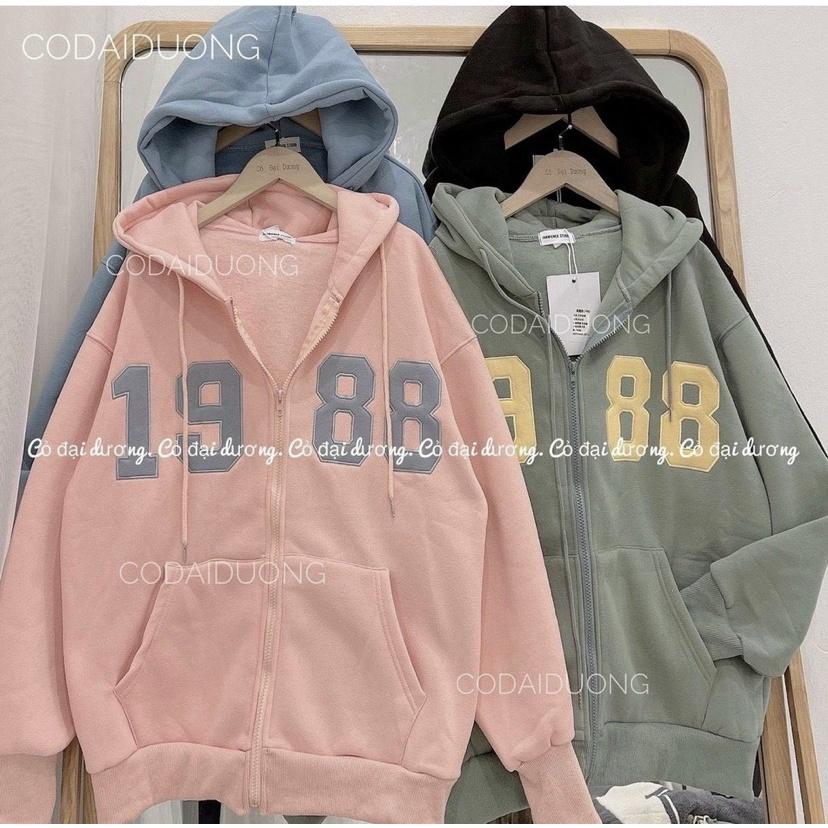 Áo Khoác Hoodie Kiểu Zip Kéo 1988 Phối Nón Rộng Che Nắng Giữ Nhiệt Đa Năng Thiết Kế Đơn Giản Tinh Tế Siêu Đẹp