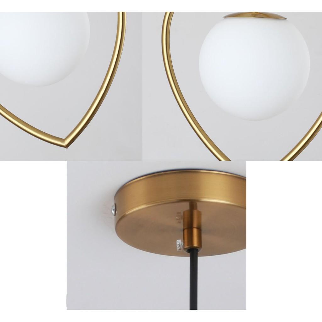 Đèn thả GUNPO chao thủy tinh địa cầu, khung mạ vàng hình trái tim độc đáo - kèm bóng LED chuyên dụng .