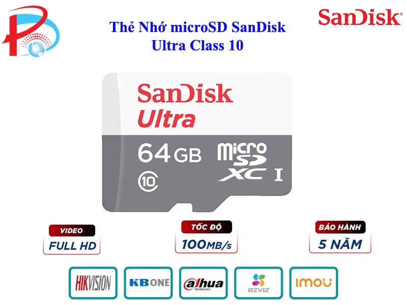 Thẻ nhớ Micro SD 64GB Sandisk Ultra - Hàng chính hãng