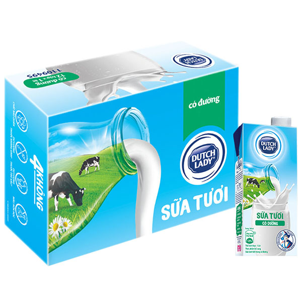 Thùng 12 Hộp Sữa Tươi Tiệt Trùng Dutch Lady Cô Gái Hà Lan Có Đường (12 X 1L)