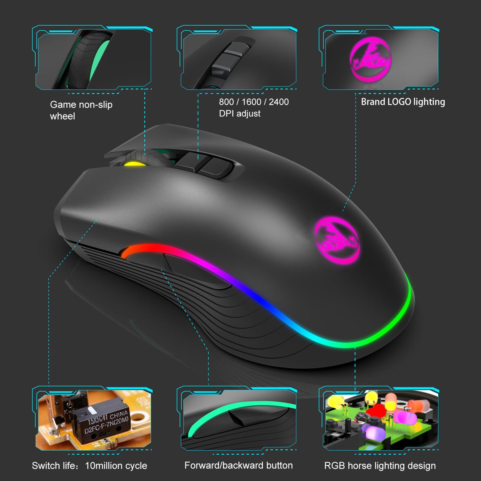 HXSJ T26 Mouse Wireless Mice 2.4GHz Type C Rechargeable Backlight 7 Buttons Portable Mini Gaming Mouse for Mac Laptop PC