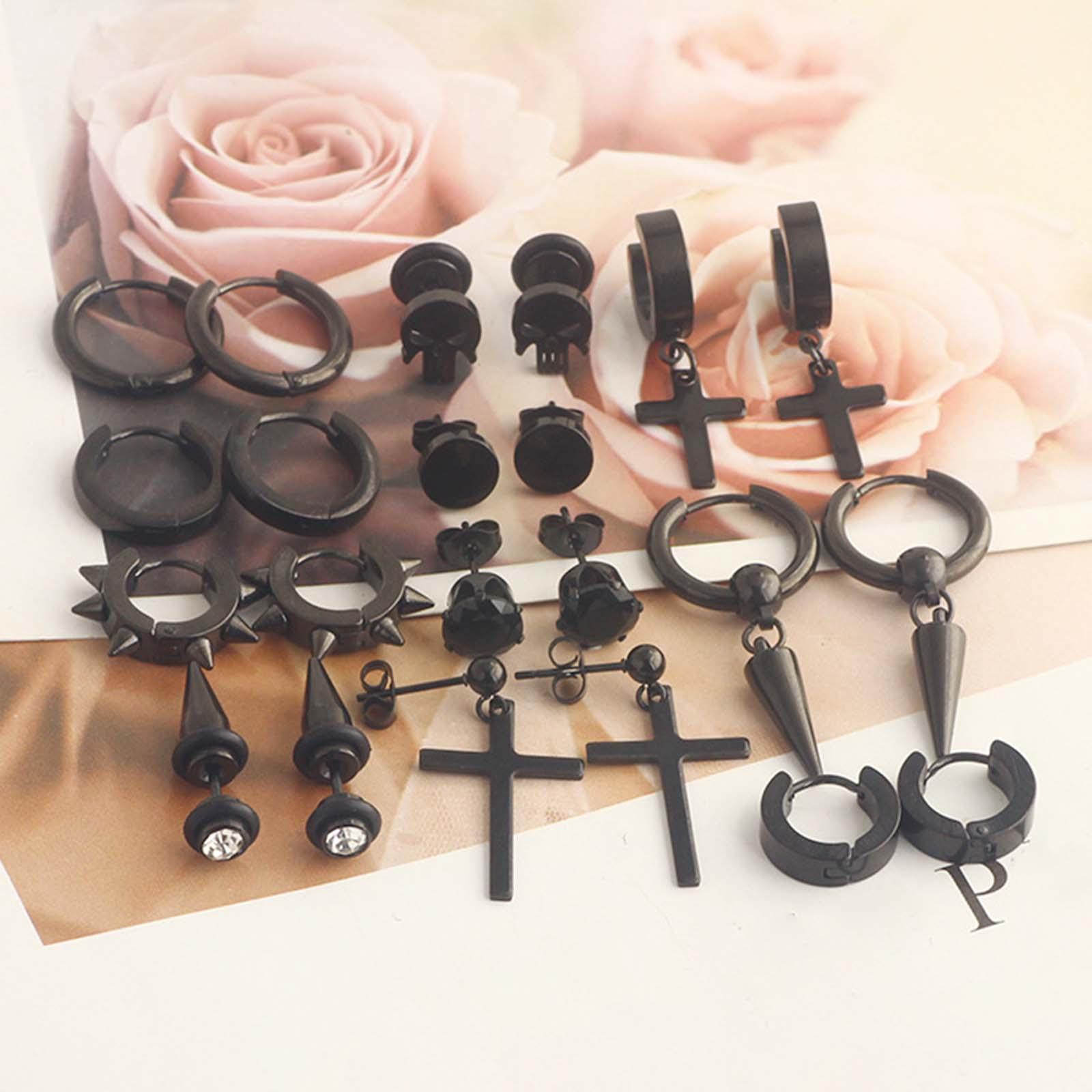 Cross Dangle Earrings Long Chain Stud Dangle Earrings Set for Men Women Prom